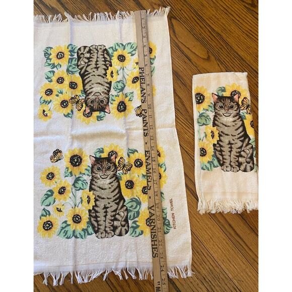 Vintage NWOT Cat Sunflowers Kitchen Towels Lot Of 2 Taiwan - Picture 3 of 7